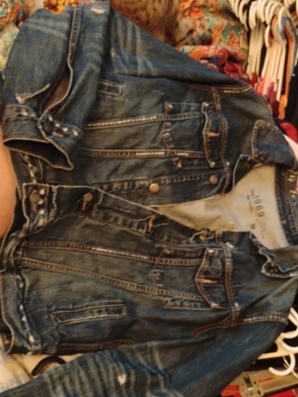 GAP Men's Denim Jacket - Distressed Blue M